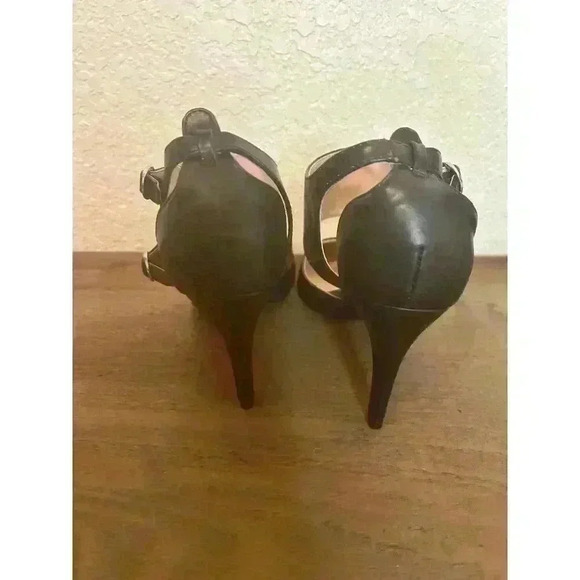 Andiamo Womens Black‎ Leather sz 7.5 Two Buckle Stiletto Heels - Picture 8 of 11